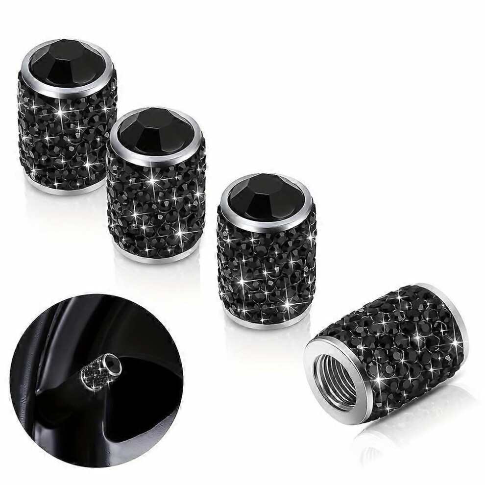(Black, One size) 4pcs Bling Tire Stem Valve Caps, Crystal Tire Caps, Shinny Rhinestone Universal Car Tire Valve Caps For Car SUV Motorcycle Bicycle T-image-OPC-PGJ2NB6-NEW