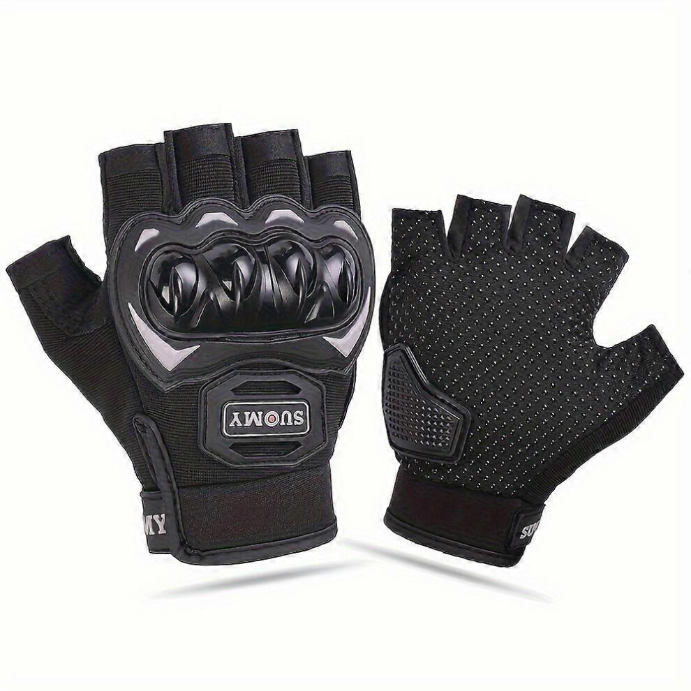 (XXL, Black) Summer Half Finger Motorcycle Gloves, Shockproof Non-slip Motocross Racing Fingerless Gloves, Moto Biker Cycling Glove-image-OPC-PGJ2NJD-NEW
