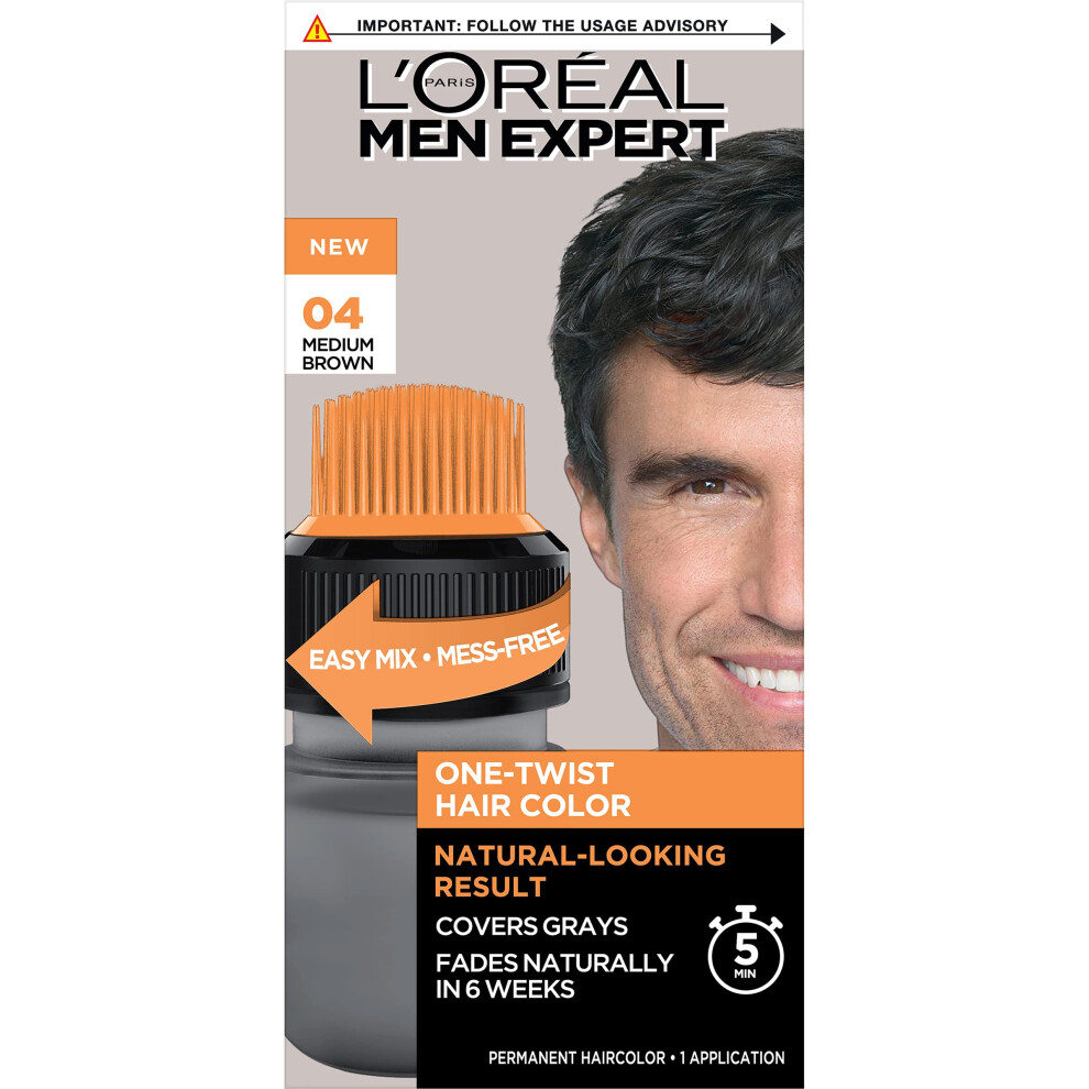 LOreal Paris Men Expert One Twist Mess Free Permanent Hair Color  Mens Hair Dye to Cover Grays  Easy Mix Ammonia Free Application  Medium Br