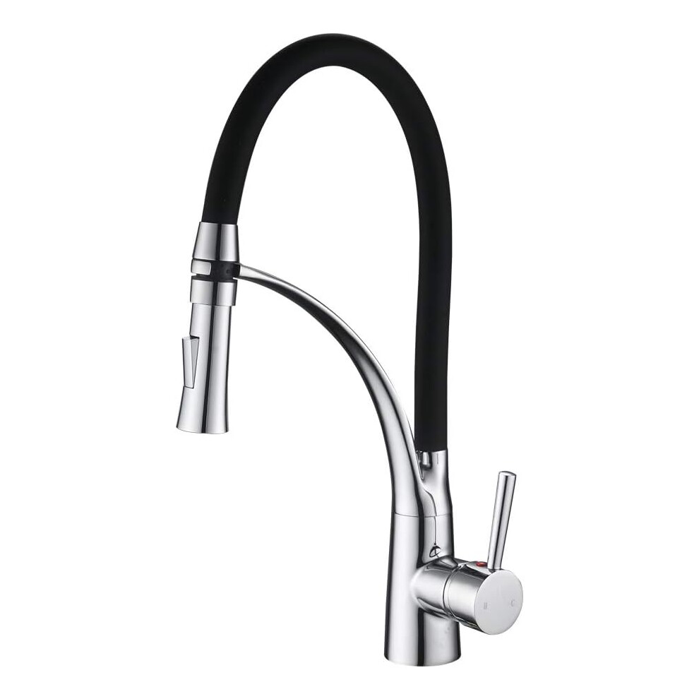 Pull Down Kitchen Sink Mixer Tap with Dual Function Sprayer, Single Lever Swivel Spout Kitchen Taps with Black Silicone Hose, Available Chrome