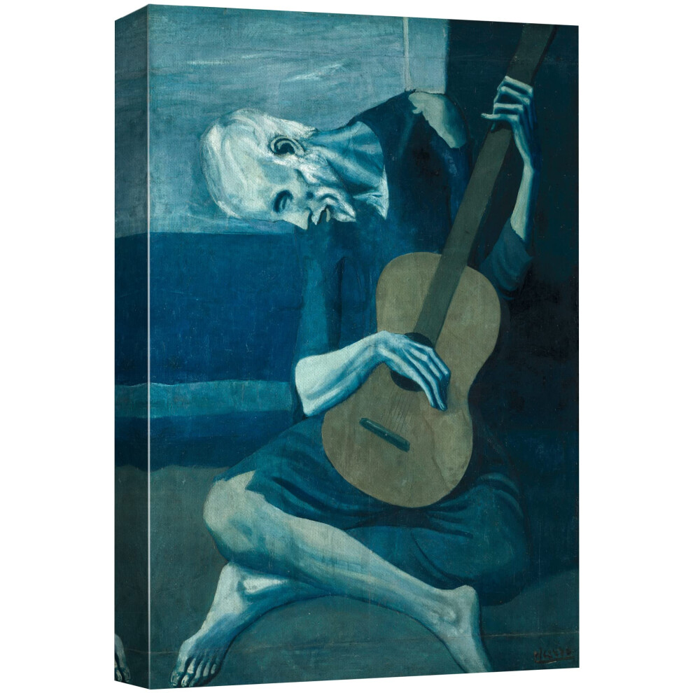 wall26 Canvas Print Wall Art The Old Guitarist by Pablo Picasso Cultural People Oil Painting Fine Art Traditional Dramatic Multicolor Ultra for Living