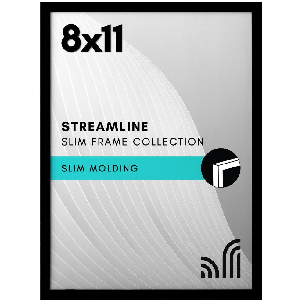 Americanflat 8x11 Picture Frame with Shatter-Resistant Glass - Streamline Collection - Thin Border Photo Frame for Wall and Tabletop Display - Hanging