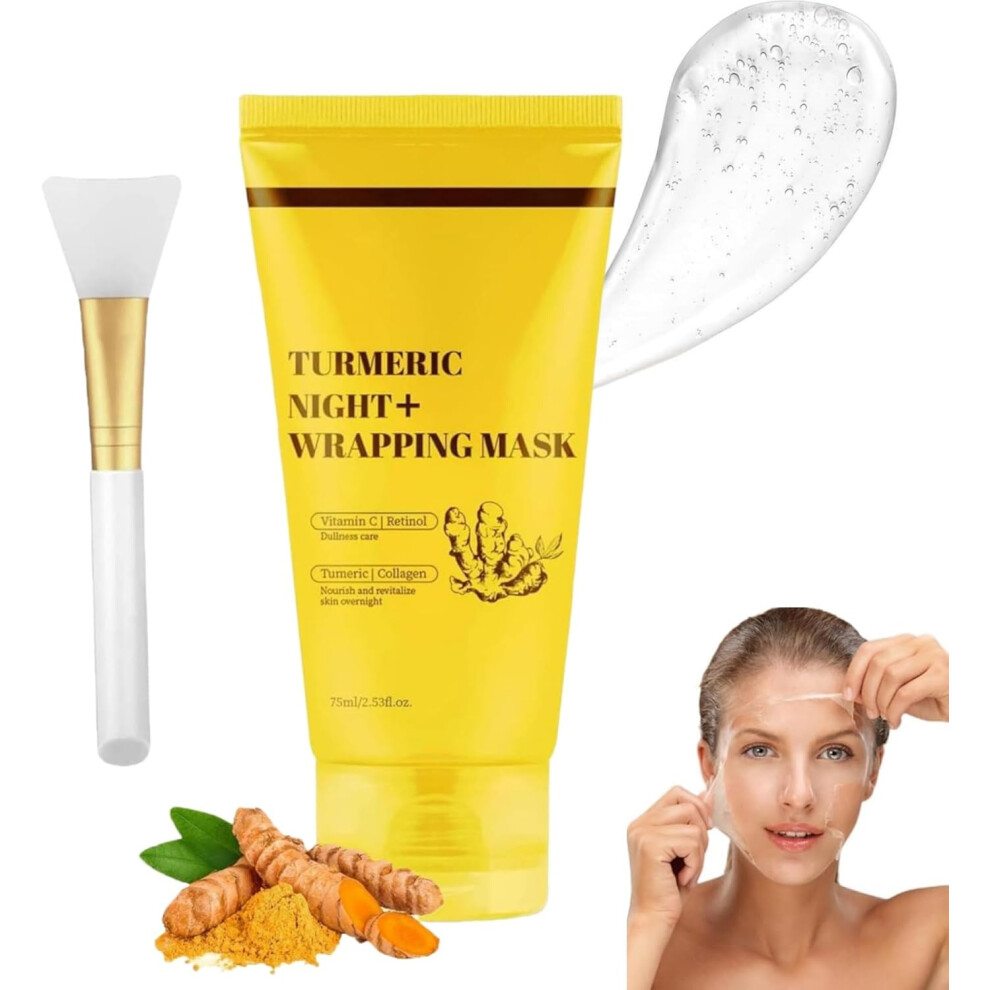 Turmeric Night Wrapping Mask,Turmeric Overnight Wrapping Peel Off MASK with Brush,Collagen Night Wrapping Mask, Deep Hydrating
