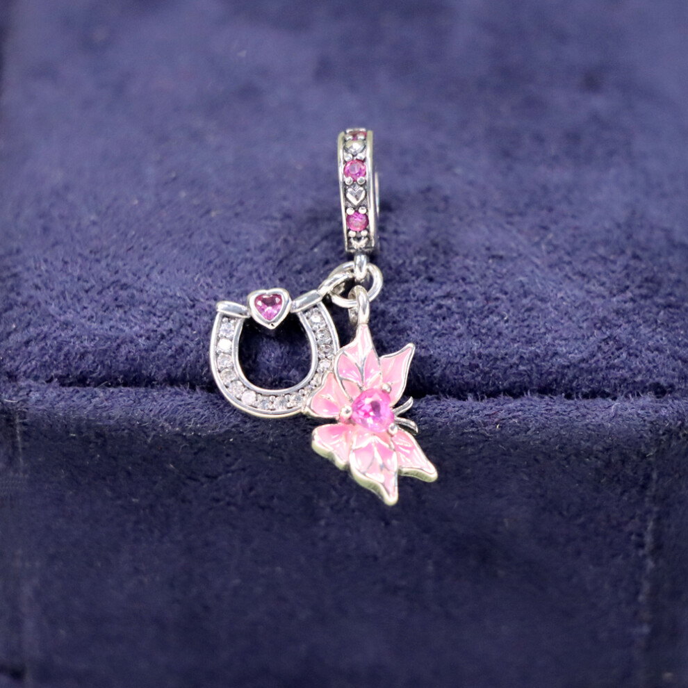 S925 Sterling Silver Horseshoe shaped Butterfly Charm pandora style
