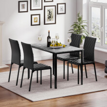 (Greytable & 4 Black Chair) Dining Table and Chairs Set of 4, Modern Dining Table Set Kitchen Furniture, Marble Effect Dining Table
