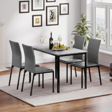 (Grey Table & 4 Grey Chair) Dining Table and Chairs Set of 4, Modern Dining Table Set Kitchen Furniture, Marble Effect Dining Table