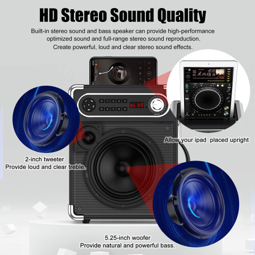 JAUYXIAN Altoparlante Bluetooth con Due Microfoni Wireless, Diffusore Portatile con Subwoofer/Tweeter 1