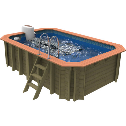 Plastica Wooden Exercise Pool Package with Badu Jet Perla Counter Current With TILEBAND 2