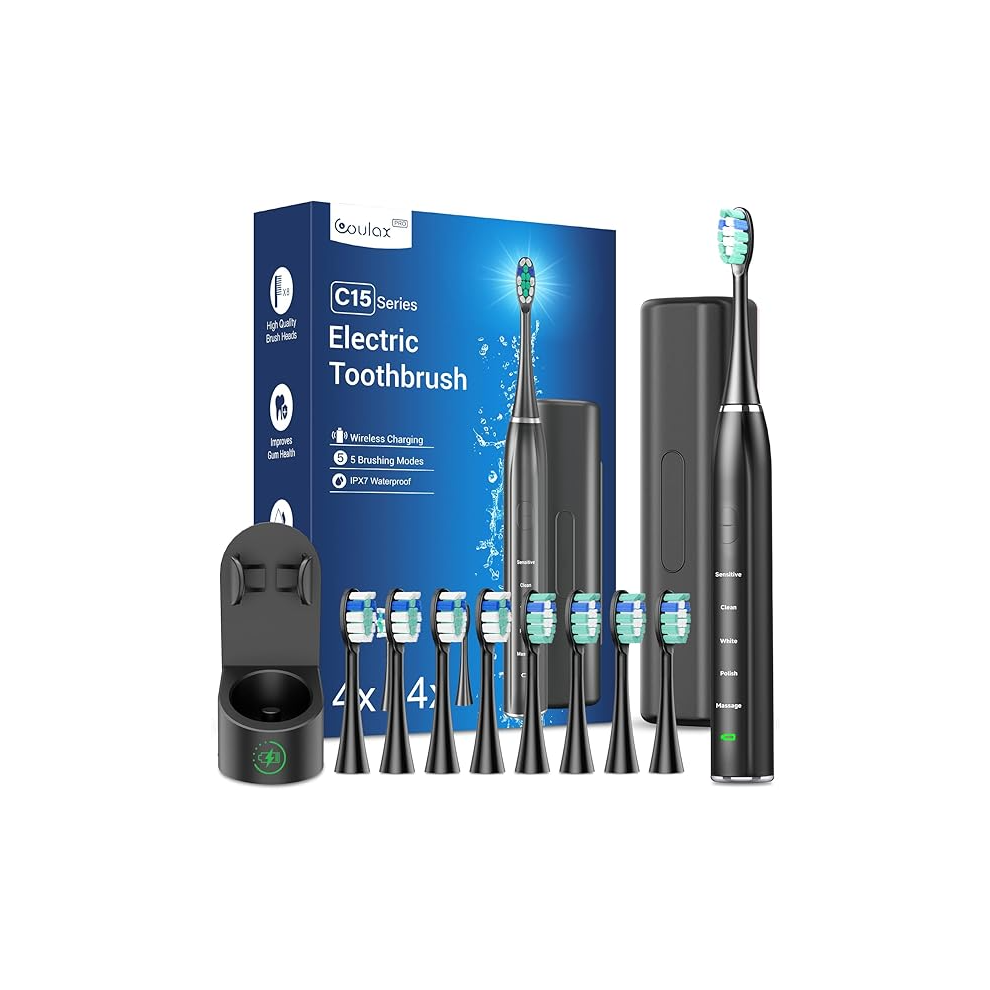 Electric Toothbrush - Sonic Electric Toothbrush for Adults with Wireless Charging Station and 8 Brush Heads, 5 Modes, S-image-OPC-PGJ2WC9-NEW