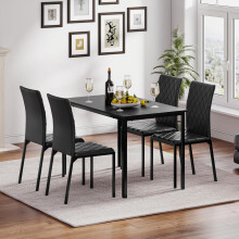 (Black Table & 4 Black Chair) Dining Table and Chairs Set of 4, Modern Dining Table Set Kitchen Furniture, Marble Effect Dining Table