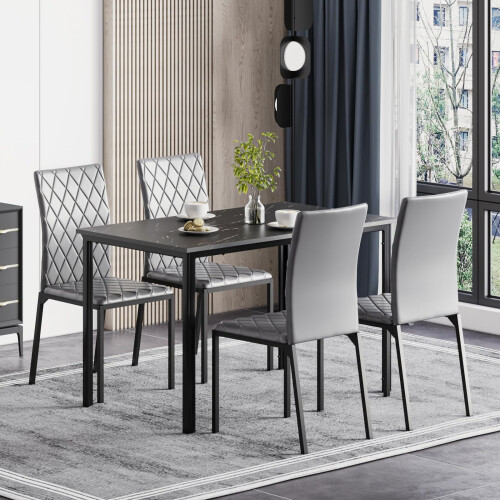 Dining Table and Chairs Set, Table & 4 Grey Chair 2
