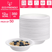 12oz Eco-Friendly 50x Disposable Bagasse Paper Bowls Compostable Biodegradable 350ml