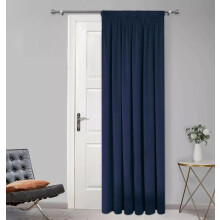 (66" x 84" - (168cm x 210cm) Single Panel, Blue-Pencil Pleat) 100% Blackout Curtains Plain Pencil Pleat Eyelet Ring Top Curtain Pair