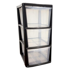 Black 3 Drawer Storage Tower Unit With Clear Spacious Drawers