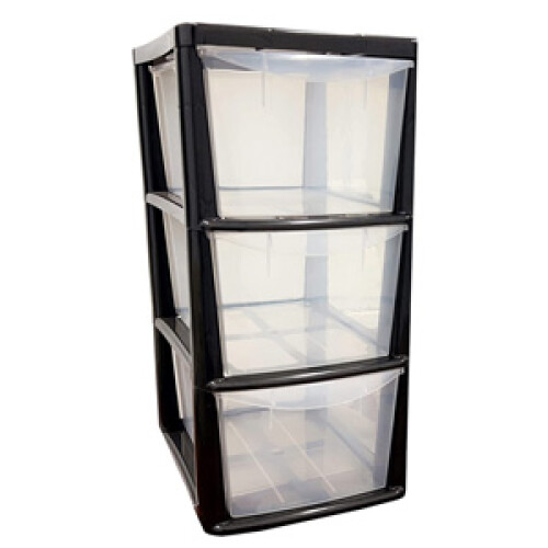 Black 3 Drawer Storage Tower Unit With Clear Spacious Drawers