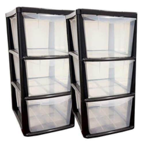 Black 3 Drawer Storage Tower Unit With Clear Spacious Drawers 1
