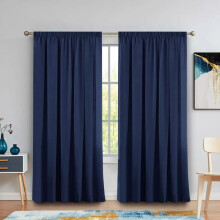 (90" x 90" - (228cm x 228cm), Blue-Pencil Pleat) 100% Blackout Curtains Plain Pencil Pleat Eyelet Ring Top Curtain Pair
