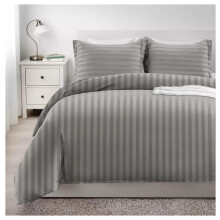 (Duvet Cover Set Double Bed, Silver Stripe Duvet Cover Complete Set) Soft Duvet Cover Bedding Set 4PC Fitted Sheets UK