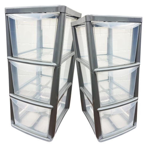 Silver 3 Drawer Storage Tower Unit With Clear Spacious Drawers 1