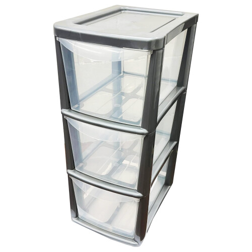 Silver 3 Drawer Storage Tower Unit With Clear Spacious Drawers 2