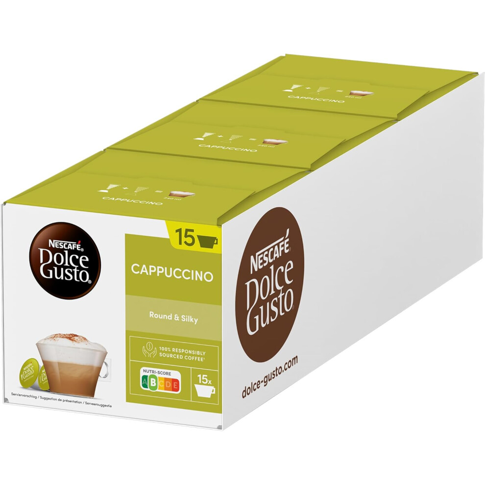 NESCAFÉ Dolce Gusto Cappuccino Coffee Pods - total of 45 Italian Classic Cappuccino Coffee Capsules - (3 Packs)