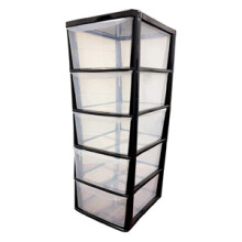 Black 5 Drawer Storage Tower Unit With Clear Spacious Drawers