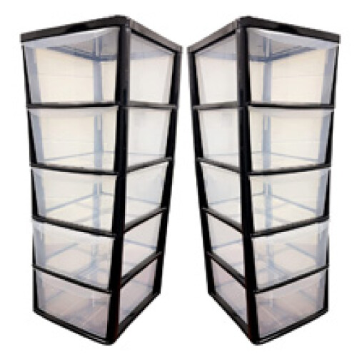 Black 5 Drawer Storage Tower Unit With Clear Spacious Drawers 1