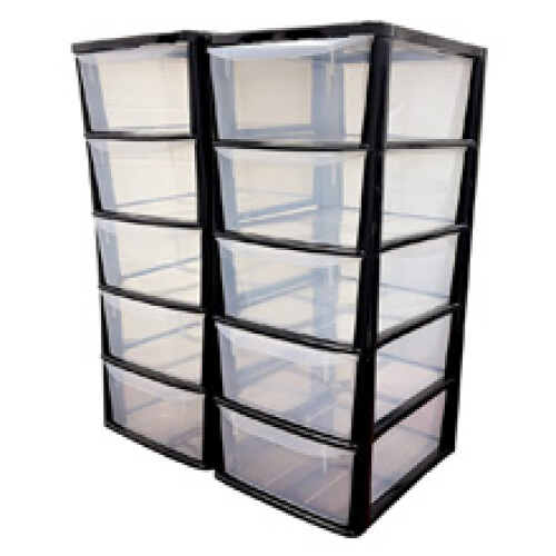 Black 5 Drawer Storage Tower Unit With Clear Spacious Drawers 2