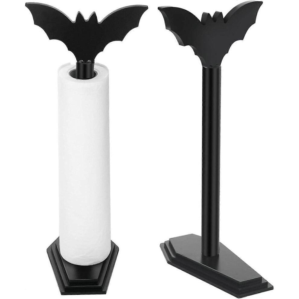 (2pcs) Bat Paper Towel Holder, Halloween Decor Gothic Paper Towel Dispenser, Wooden Roll Stand Organizer for Kitchen Bathroom