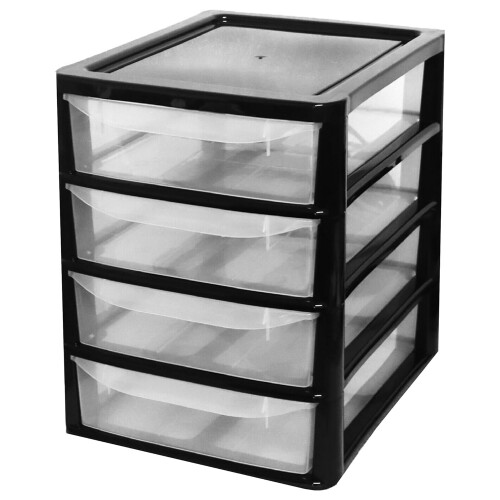 Black 4 Pull Out Drawers A4 Desktop Plastic Storage Drawers 2