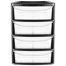 Black 4 Pull Out Drawers A4 Desktop Plastic Storage Drawers
