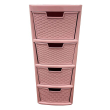 Pink 4 Drawer Modular Rattan Storage Tower Unit For Home & Office