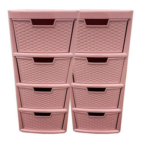 Pink 4 Drawer Modular Rattan Storage Tower Unit For Home & Office 1