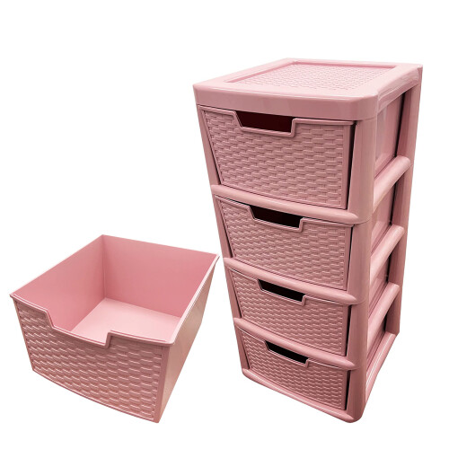 Pink 4 Drawer Modular Rattan Storage Tower Unit For Home & Office 2