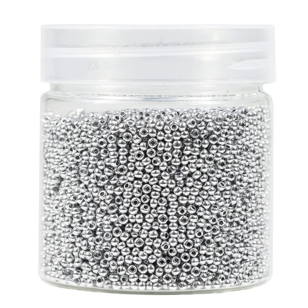 Bala&Fillic 2mm Size Almost Uniform Silver Color Glass Seed Beads About 10000pcs /110 Grams in Box 12/0 Seed Beads Tiny Seed Beads for Jewelry Making