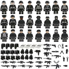 24pcs Military Soldiers Black SWAT Jeeps Minifigures Toys Fit Lego