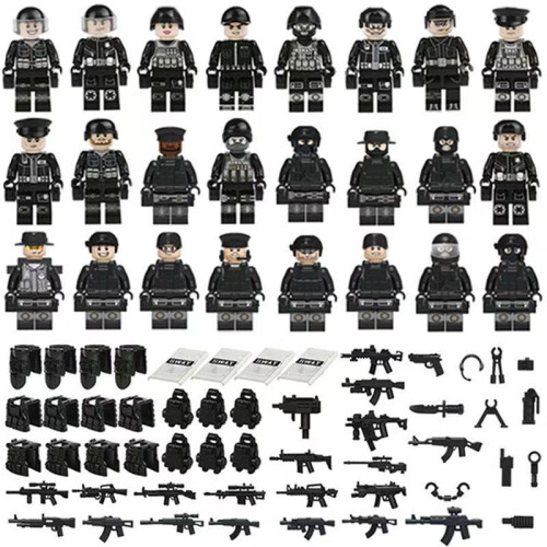 24pcs  Military Soldiers Black SWAT Jeeps Minifigures Toys Fit Lego