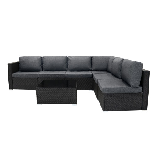 Rattan Modular 7-teiliges Möbelset – Schwarz 2