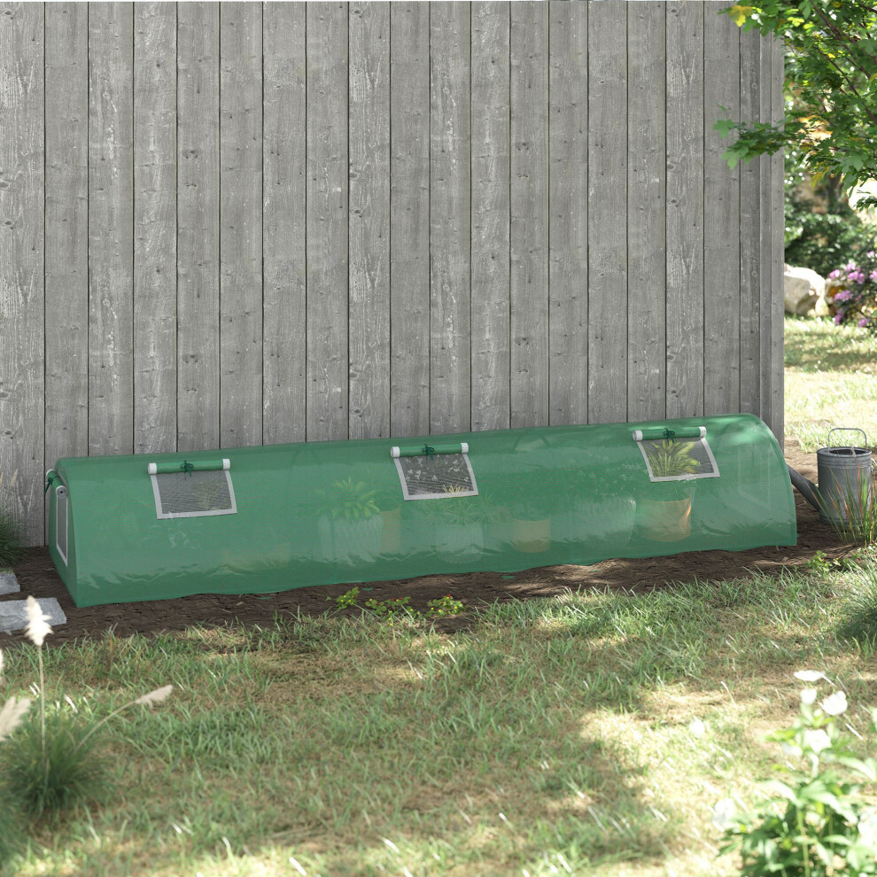 Outsunny PE Mini Greenhouse, 3 M Portable Tunnel Green House w/ 5 Mesh Windows