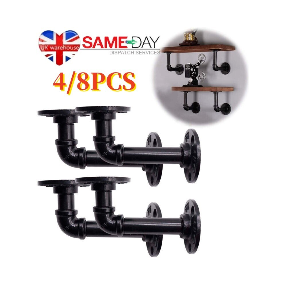 4-8X Pipe Shelf Brackets Industrial Iron Rustic Floating Shelves Storage Unit Uk 6203745302444