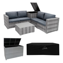 Rattan Modulares 6-teiliges Möbelset mit Aufbewahrungsbox 700L - Grau