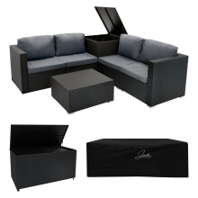 Rattan Modulares 6-teiliges Möbelset mit Aufbewahrungsbox 700L - Schwarz