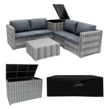 Rattan Modulares 6-teiliges Möbelset mit Aufbewahrungsbox 996L - Grau