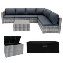 Rattan Modulares 7-teiliges Möbelset mit Aufbewahrungsbox 700L - Grau
