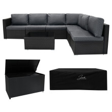 Rattan Modulares 7-teiliges Möbelset mit Aufbewahrungsbox 700L - Schwarz