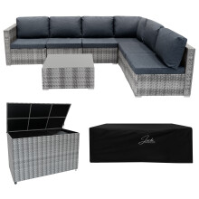 Rattan Modulares 7-teiliges Möbelset mit Aufbewahrungsbox 996L - Grau