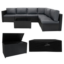 Rattan Modulares 7-teiliges Möbelset mit Aufbewahrungsbox 996L - Schwarz