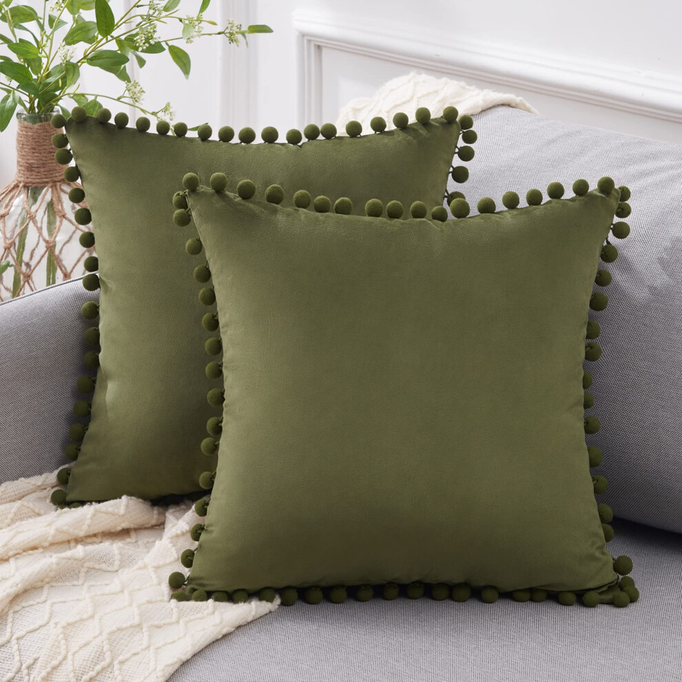 Top Finel Decorative Pillow Covers 18x18 Set of 2 Olive Green Throw Pillow Covers for Couch Bed Sofa Square Pillows Soft Velvet Pillow Cases for Bedro