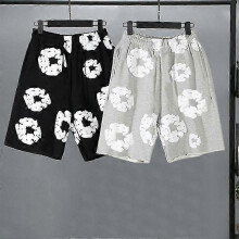(S,black)Summer Men Shorts Flower Print Drawstring Elastic Waist Loose Pockets Pleated Vacation Beach Sport Casual Homewear Short Pants