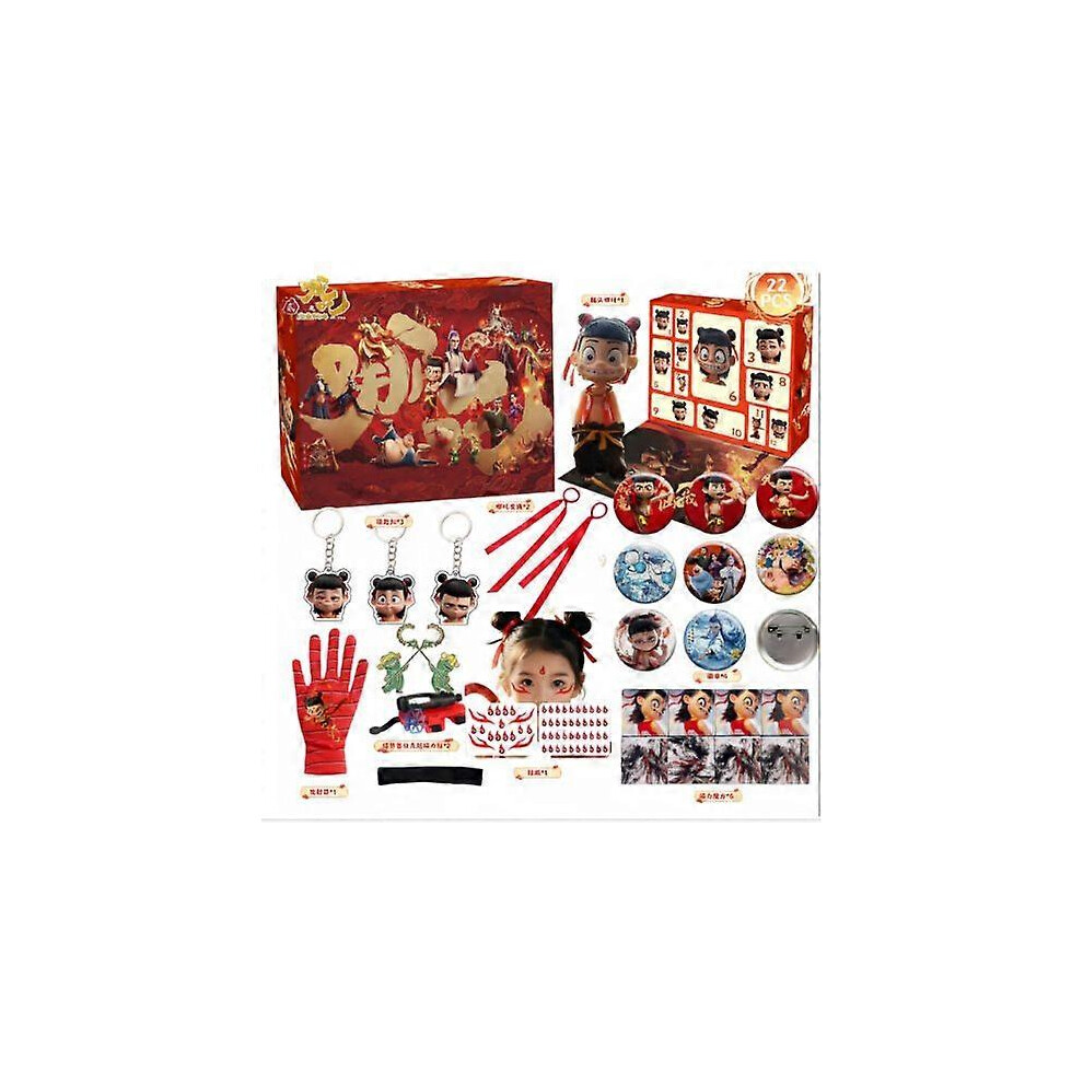 (A) The Chinese Film Nezha Blind Box Anime Blind Box Boys Girls Decoration Key Chain Pendant Nezha Action Figures Gift for Fans of Chinese Animation